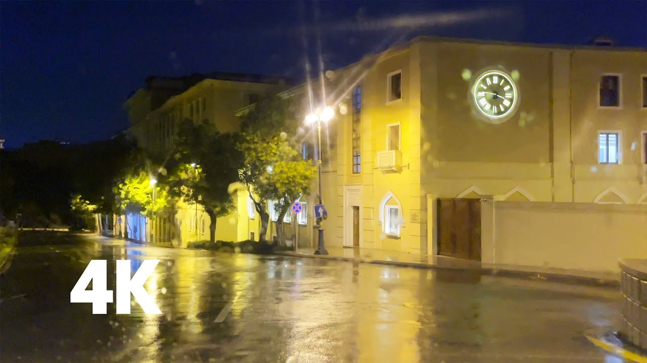Baku driving tour in rainy night / Hazi Aslanov, Yasamal, Center / June 2024