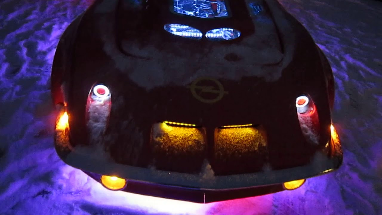Opel GT with WILD LED and special lighting on full display in the snow