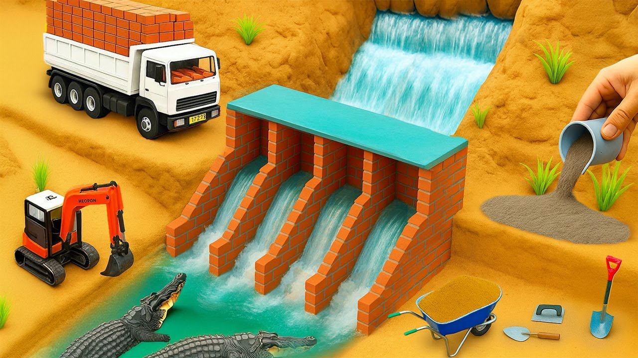 DIY Mini Tractor Builds Strong 4-Chamber Dam For Flood Protection | Educational Science Project