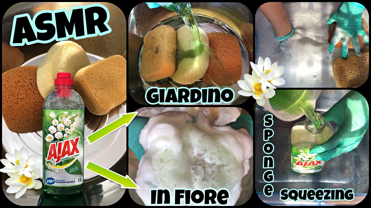 ASMR Satisfying Sponge Squeeze w/Ajax Giardino In Fiore Multi-Surface Cleaner