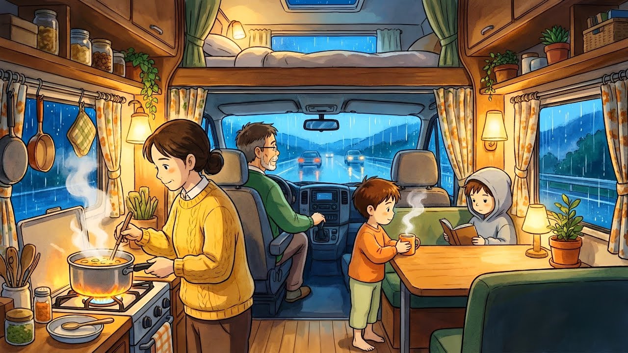 Ghibli Style ASMR – Cooking Together in a Rainy Camper (Deep Sleep Ambience 🌧️)