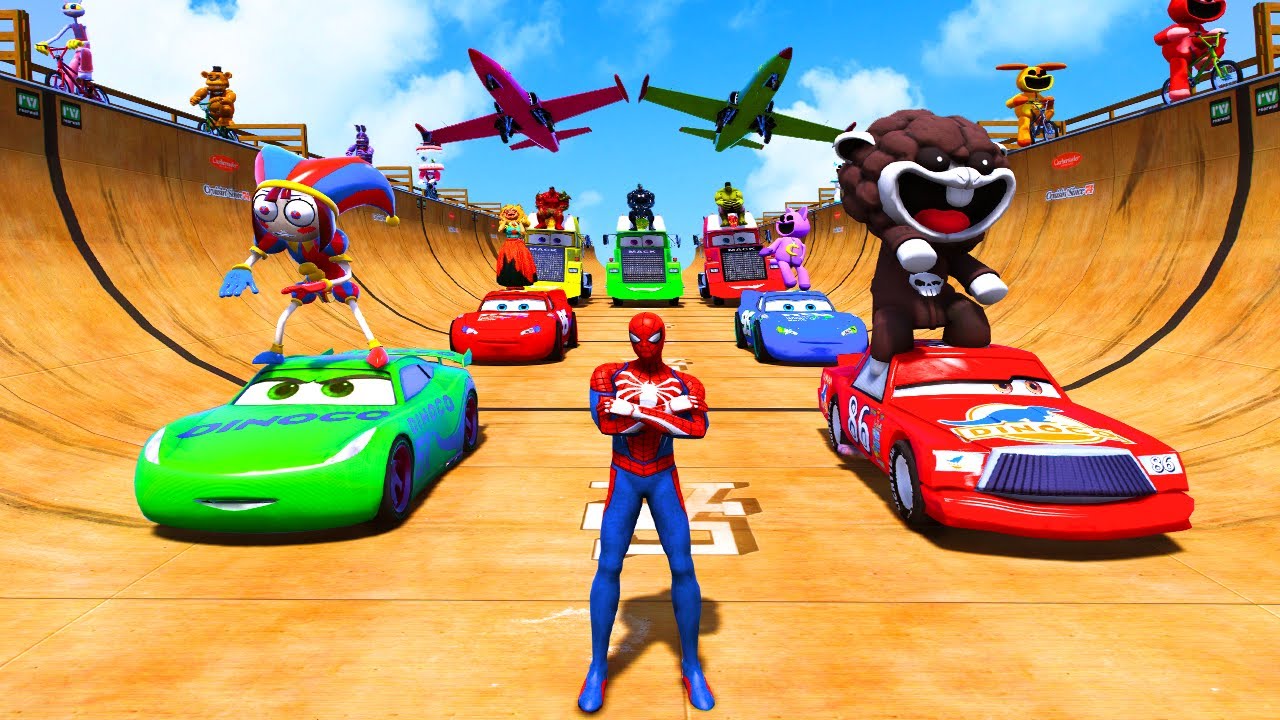 GTA V SPIDER-MAN 2 and FRIENDS, POPPY PLAYTIME CHAPTER 4 Join in the Epic New Stunt Racing