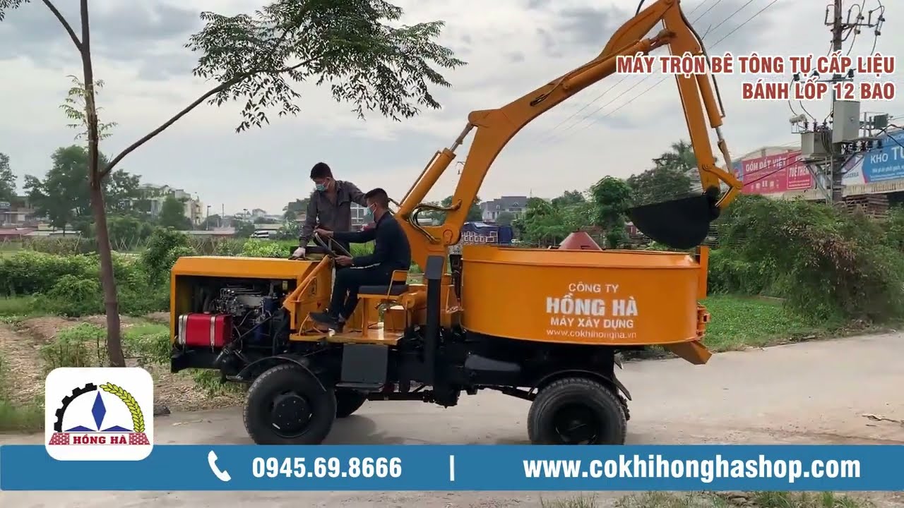Thực Tế M&aacute;y Trộn B&ecirc; T&ocirc;ng Tự Cấp Liệu B&aacute;nh Lốp 12 Bao