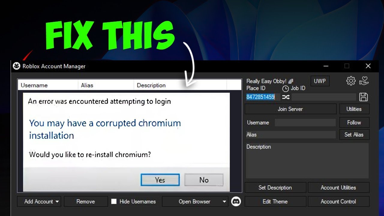 Как исправить менеджер аккаунтов Roblox. Возможно, у вас повреждена установка Chromium | Решено н...
