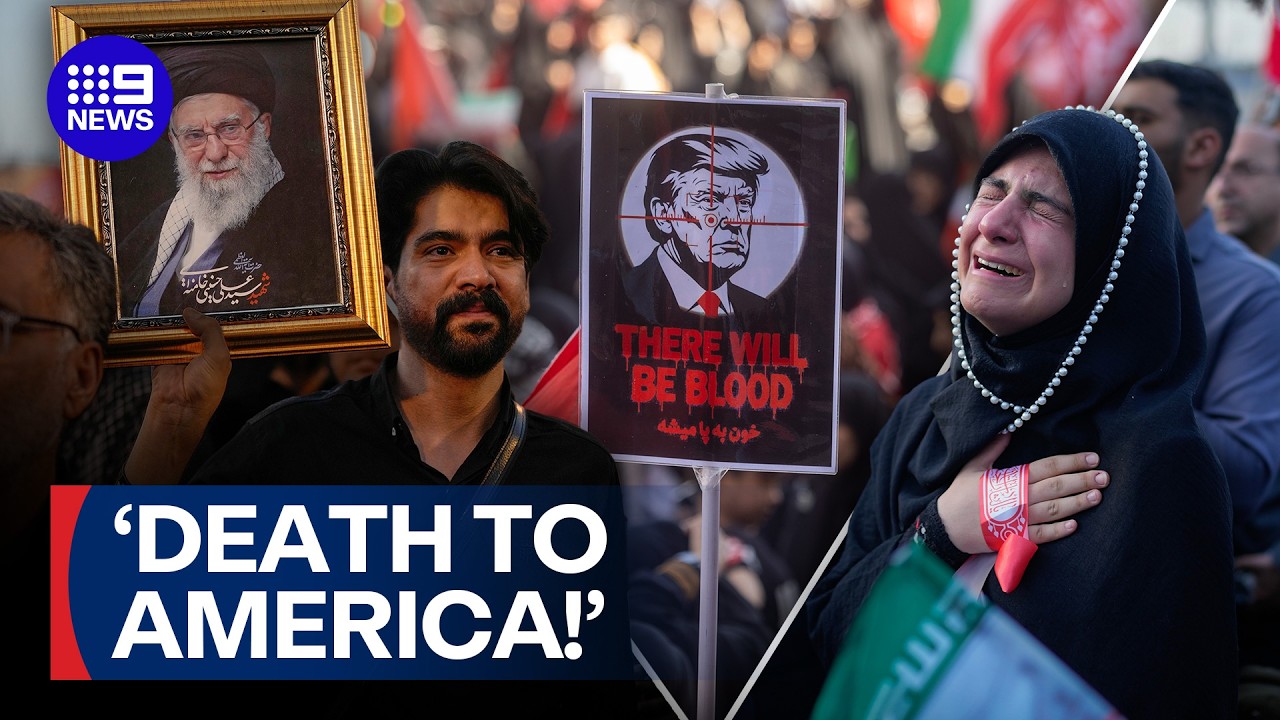 Performer calls for Trump&rsquo;s death at Iran&rsquo;s supreme leader funeral | 9 News Australia