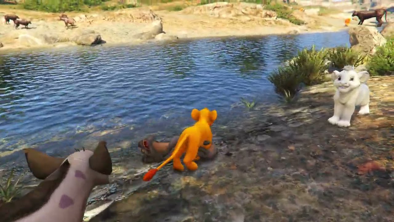 Simba and the Lion Cubs' Wild River Adventure: Simba Saves Cows and Pigs from Hyenas and Tigers 4K