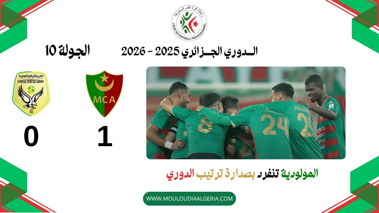 ملخص مباراة مولودية الجزائر 1 شبيبة الساورة 0 الجولة 10 الدوري الجزائري موسم 2025-2026