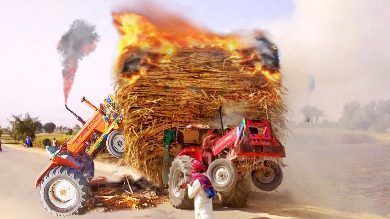 Live Tractor Fails | Sugarcane Trolley Vs High Voltage Power Line