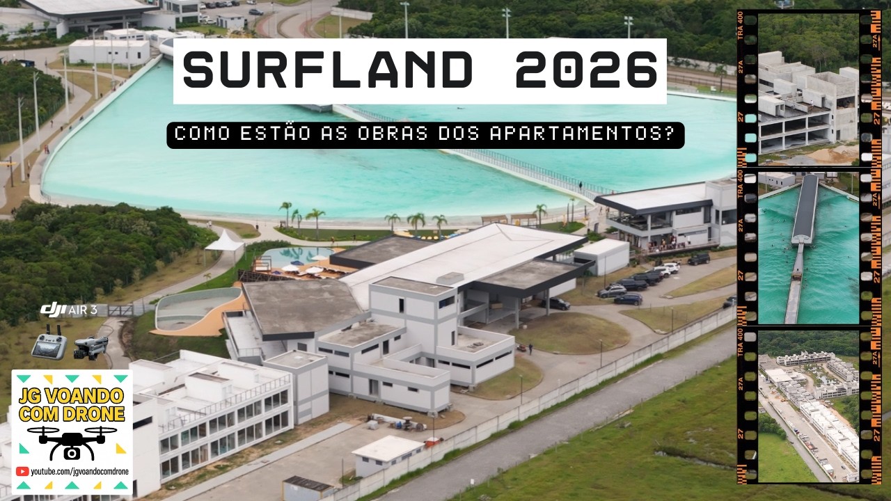 Drone mostra COMO ESTÃO AS OBRAS dos apartamentos do SURFLAND em #garopaba em 2026 🚜