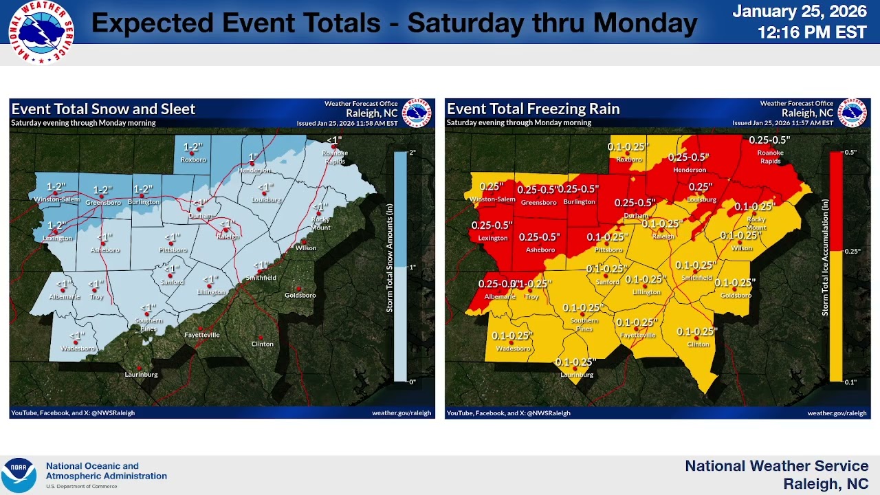NWS Raleigh Winter Storm Update for central NC - 12:30 PM Sunday January 25, 2026
