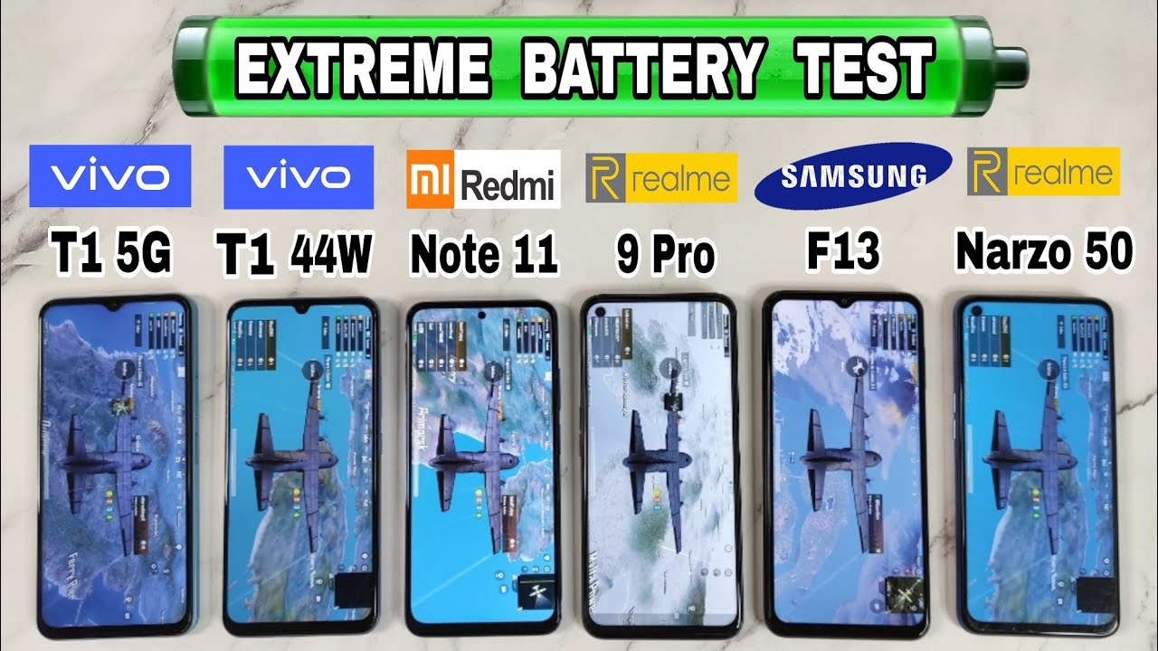 Vivo T1 5g /Iqoo Z6 vs Vivo t1 44w vs poco m4 pro / realme 9 pro / samsung f13 battery drain test
