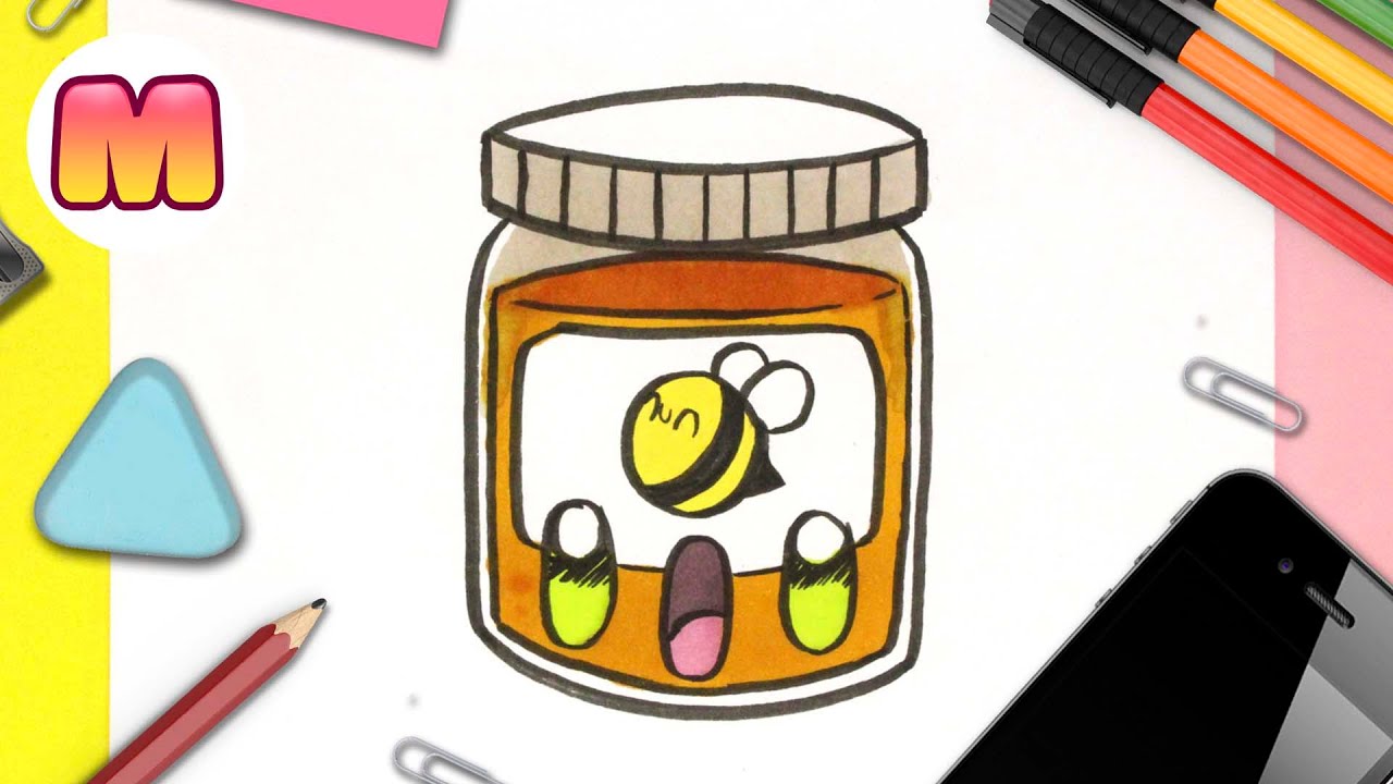 COMO DIBUJAR UN BOTE DE MIEL KAWAII 🐝 Dibujos kawaii faciles 🐝  dibujar comida kawaii