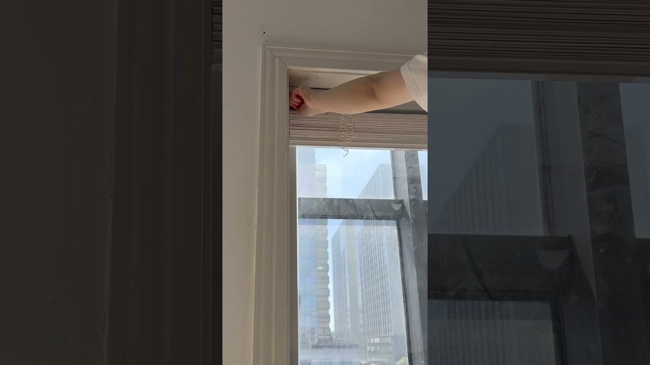 Home decor with cordless white wood blinds