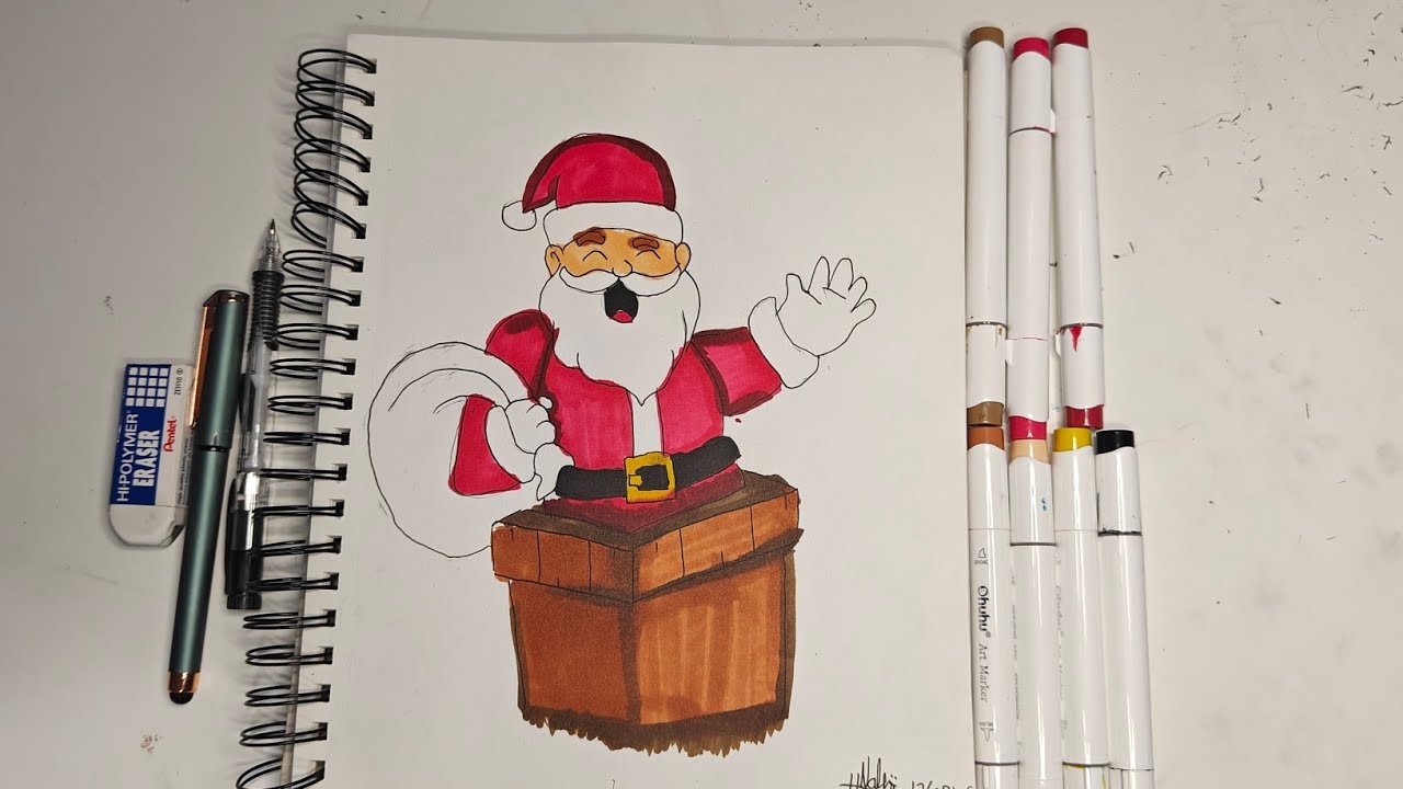Drawing Tutorial of Santa going down a Chimney(Christmas Drawing)