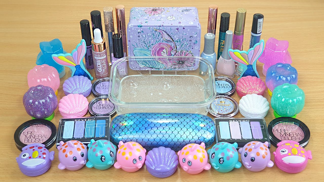Mermaid SLIME Mixing BLUE PURPLE PINK into Clear Slime Satisfying Slime Videos