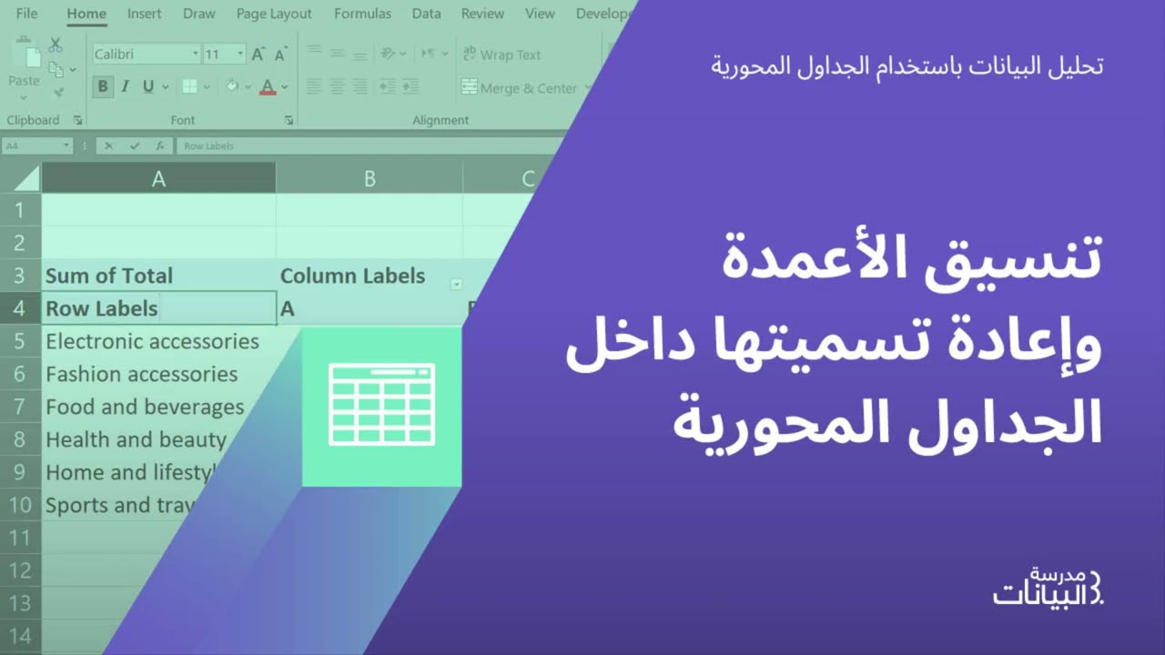 تنسيق الأعمدة وإعادة تسميتها داخل الجداول المحورية