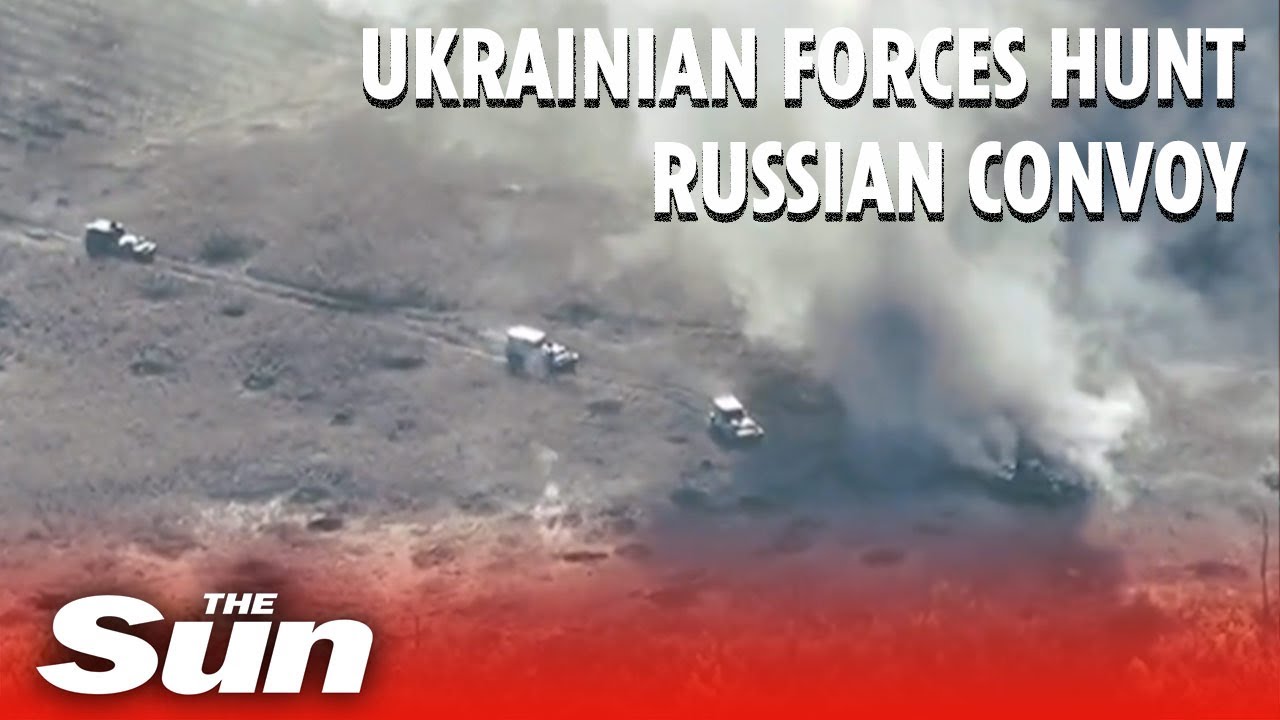 Ukrainian Kamikaze drones wipe out a Russian vehicle convoy