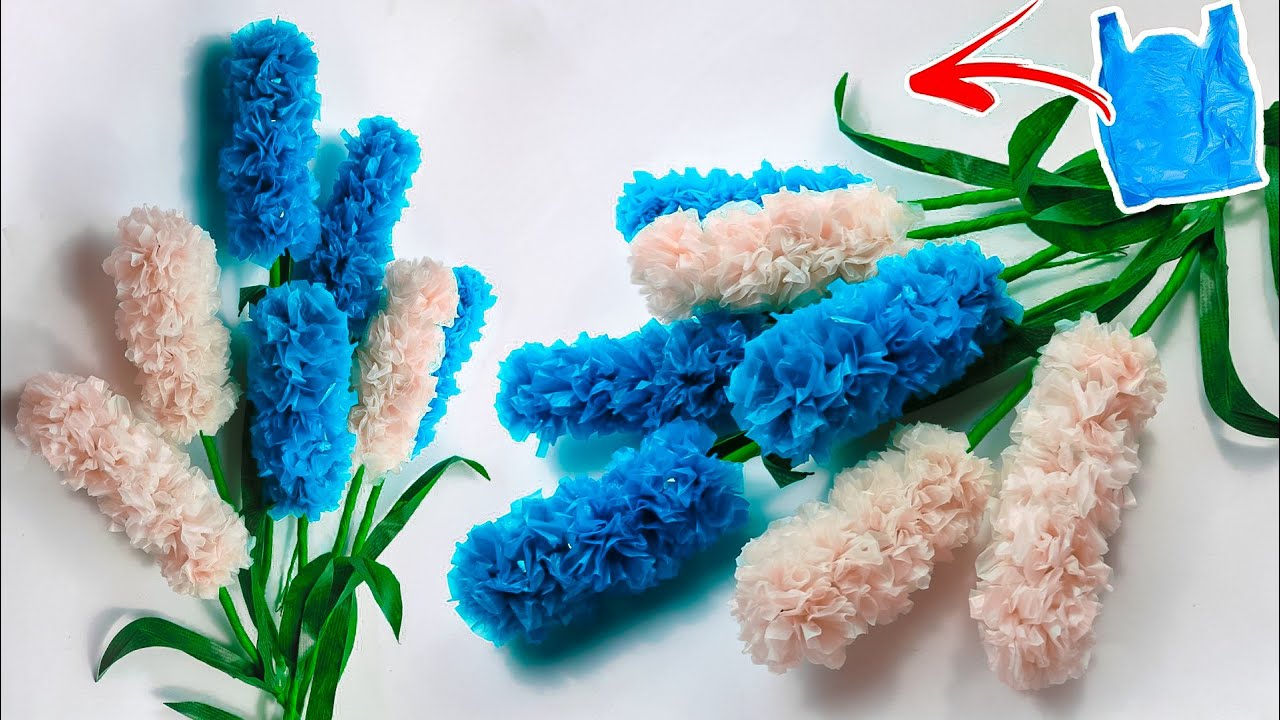 Bunga hias dari plastik kresek pom pom panjang mudah banget | DIY plastic flower crafts