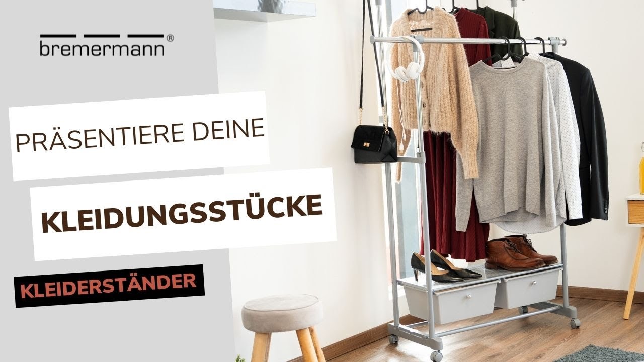 Kleiderstange mit 2 Schubladen, Kleiderständer, Garderobenständer, rollbar | bremermann