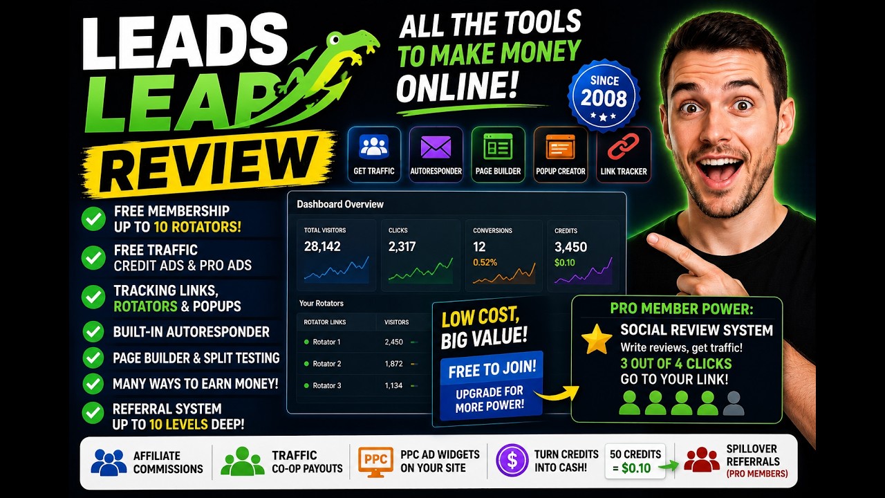 Обзор LeadsLeap: бесплатный трафик, автоответчик, конструктор страниц и инструменты отслеживания.