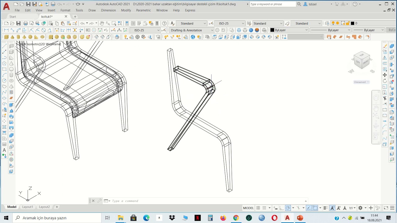 77. Ders 3D AutoCad  kolçaklı sandalye çizimi