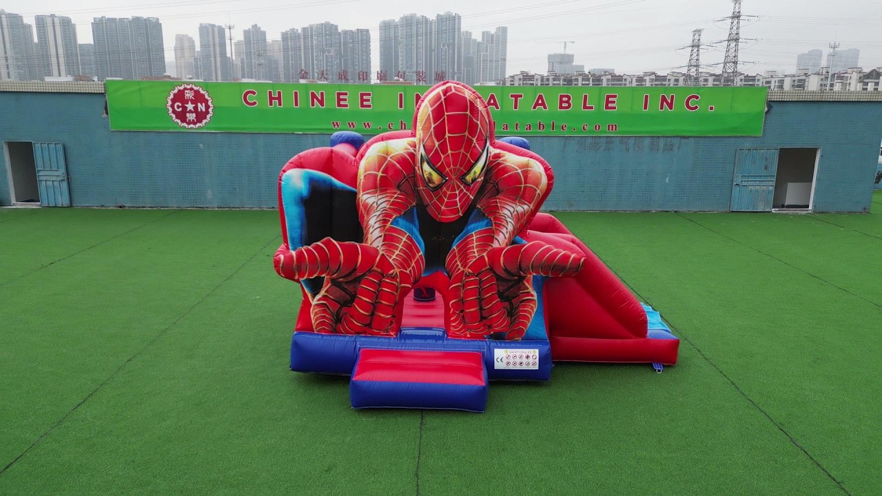 Commercial Grade 3D Spider-Man Inflatable Combo Superhero Bounce House with Slide T2-4384