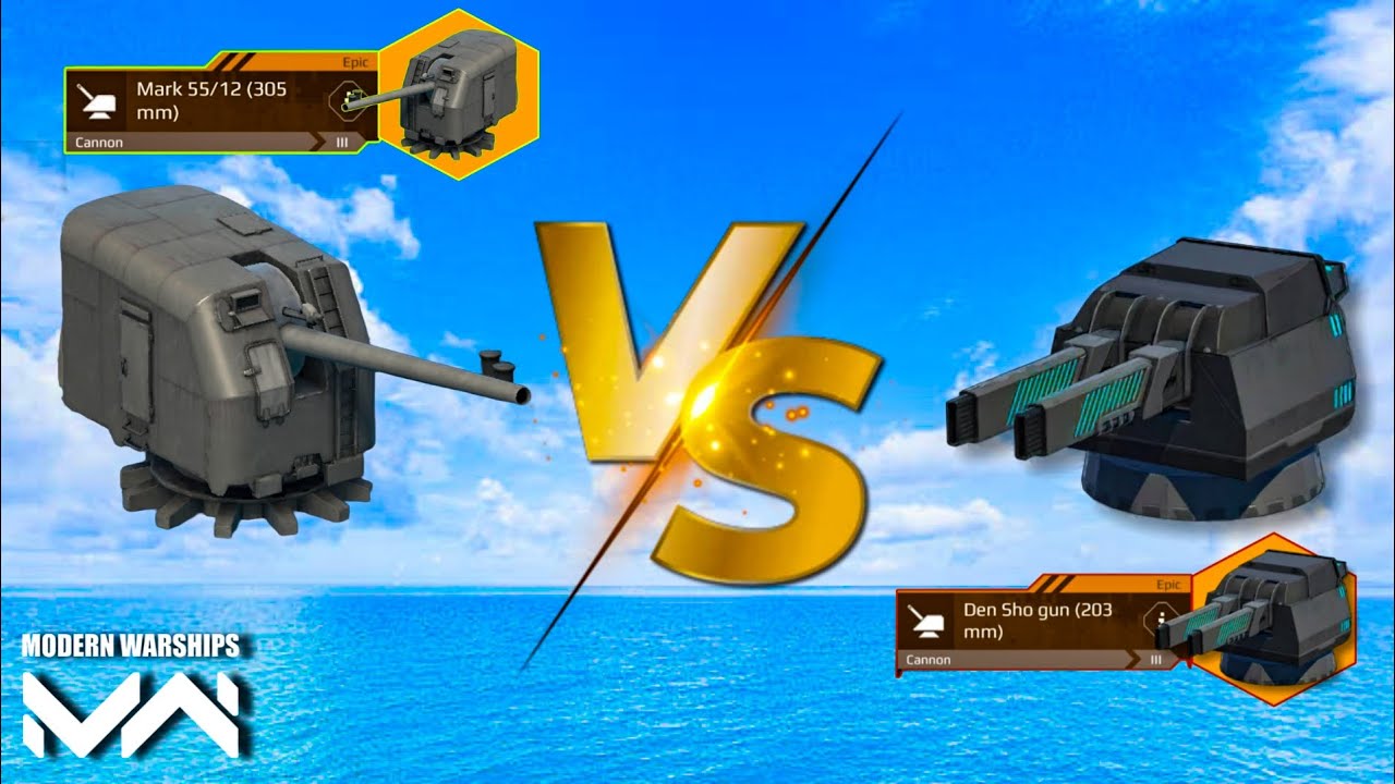 MARK 55/12 (305 mm) VS Den Sho Gun ( 203 mm) Damage COMPARISON🔥- Modern Warships #modernwarships