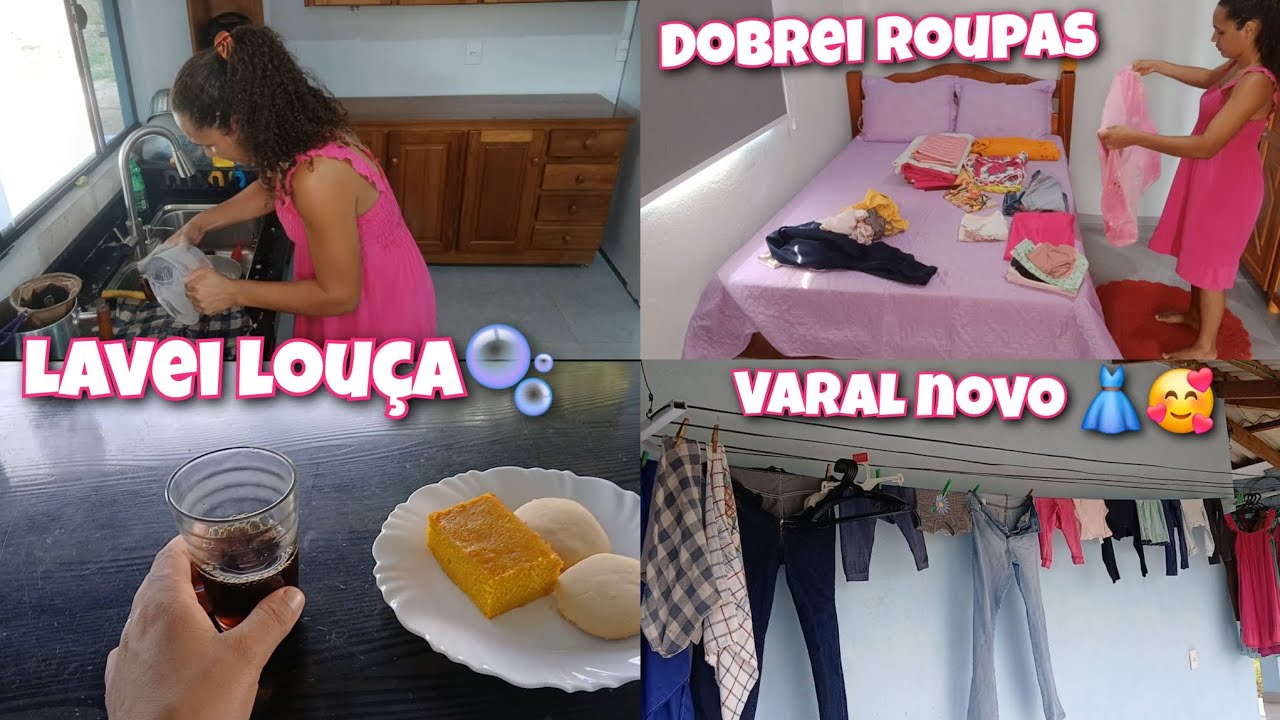 Vlog/ lavei louça/dobrei as roupas/ varal novo 