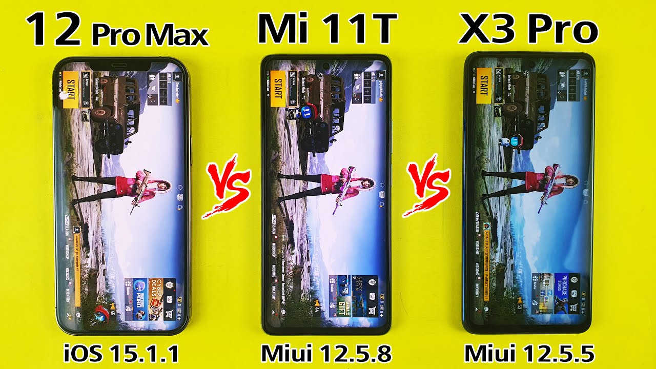 12 Pro Max vs Mi 11T vs Poco X3 Pro PUBG MOBILE TEST - A14 Bionic vs Dimensity 1200 vs SD 860 PUBG