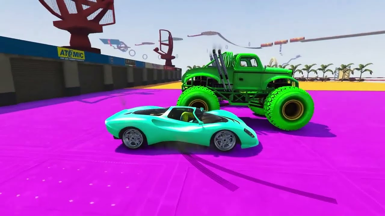 TRANSPORTING PIXAR CARS & FRUITS WITH COLORED & JOHN DEERE vs CLAAS vs TRACTORS - BeamNG.drive