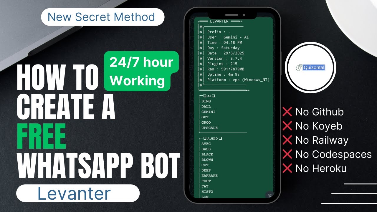 How to create a FREE WhatsApp bot | New secret method 🔐❤️ | පැය 24ම වැඩ #quizontal #whatsappbot