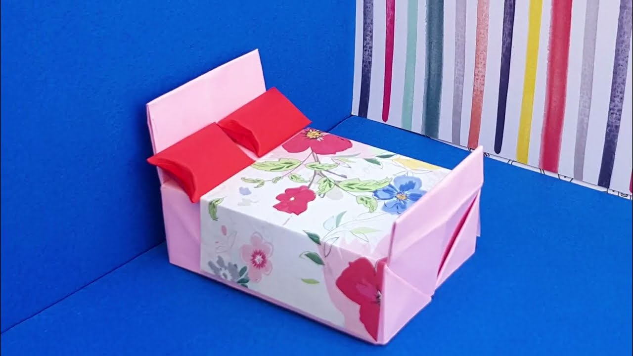Easy Origami Bed & Bedding | paper bed making for dollhouse | miniature craft for dollhouse