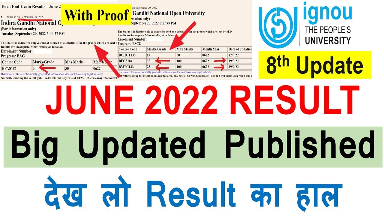{Breaking News } IGNOU JUNE Exam  2022 Result Big Update Published  | Result  8th Update Published |