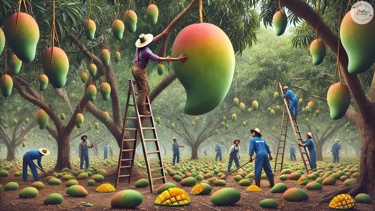 How to harvest millions of ton mango in US, mango processing in factory | Agricultural Documentary