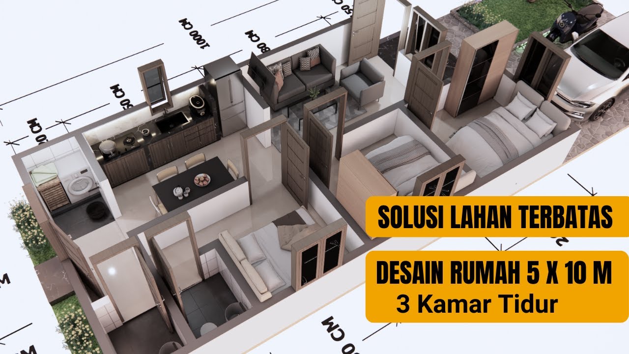 Desain Rumah 5x10 Meter dengan 3 Kamar Tidur, Lengkap dengan Estimasi Biaya!