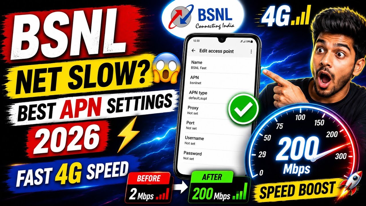 BSNL Net Slow? 😱 Best APN Settings 2026 ⚡ Fast 4G Speed
