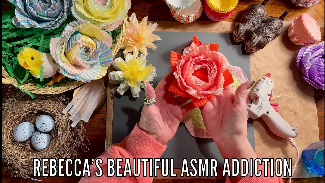 ASMR Paper Flower Crafts! 🌺 (Soft Spoken version) Making Roses from cupcake baking cups! Crinkles!!!