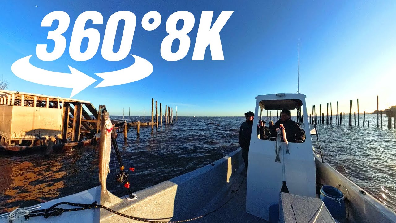 Atardecer Navegando el Rio de la Plata arribando a Capital Federal luego pescar PEJERREY 8K 360° POV