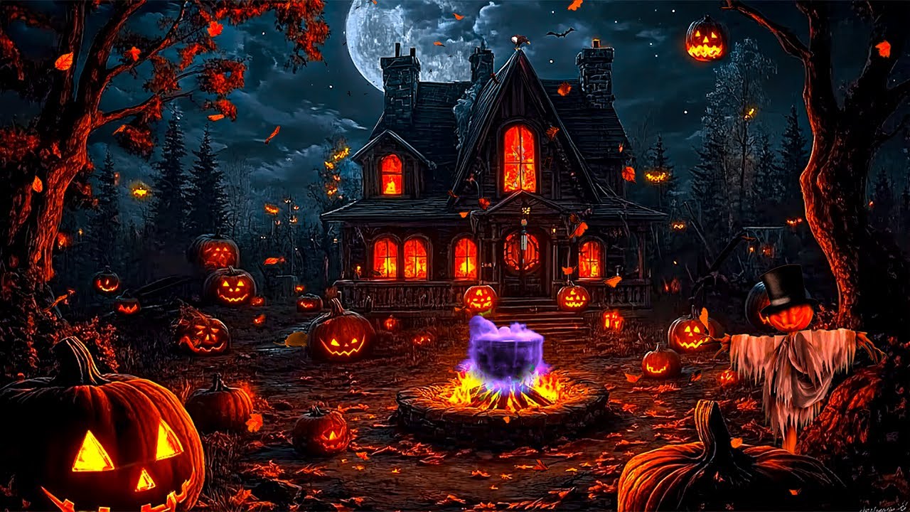 Mystical Enchanted Halloween House Ambience with Relaxing Crackling Fire & Nature Sounds for Sleep 🎃