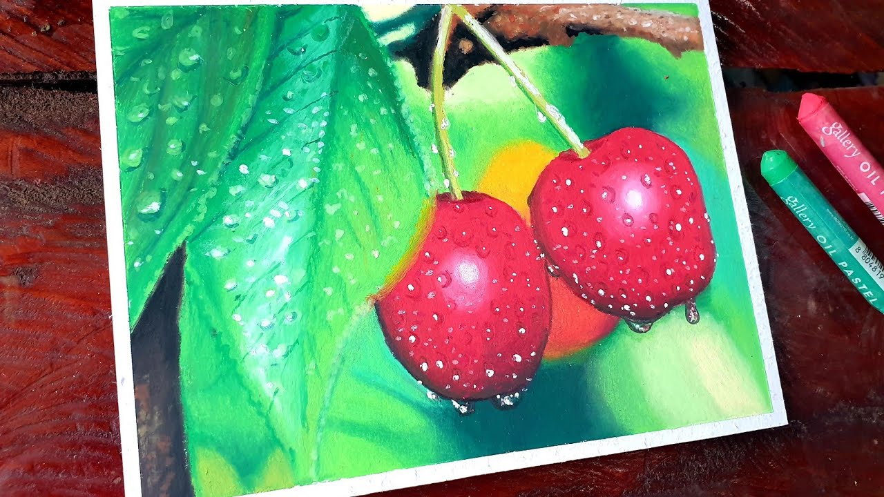 Oil Pastel Drawing | Cherry Drawing by Doms Art