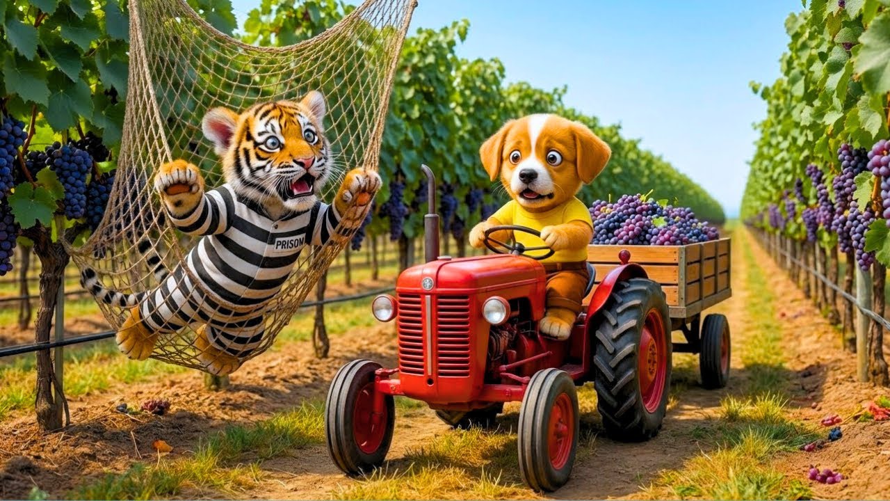 🍇 Tiger Thief Falls Into Puppy’s Grape Trap — His Smart Net Plan Saves the Vineyard 🐶🚓