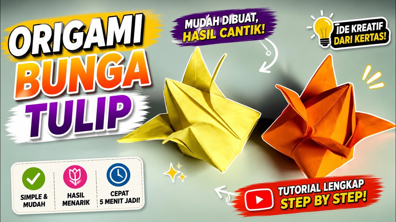 Cara melipat kertas origami bunga tulip tiup 3 dimensi
