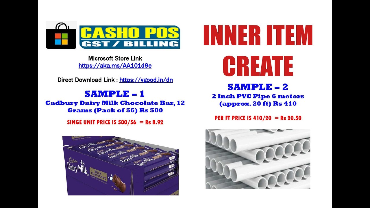 Inner Items Create / CashoPOS Software Solutions / Point of Sale Software / www.vgood.in
