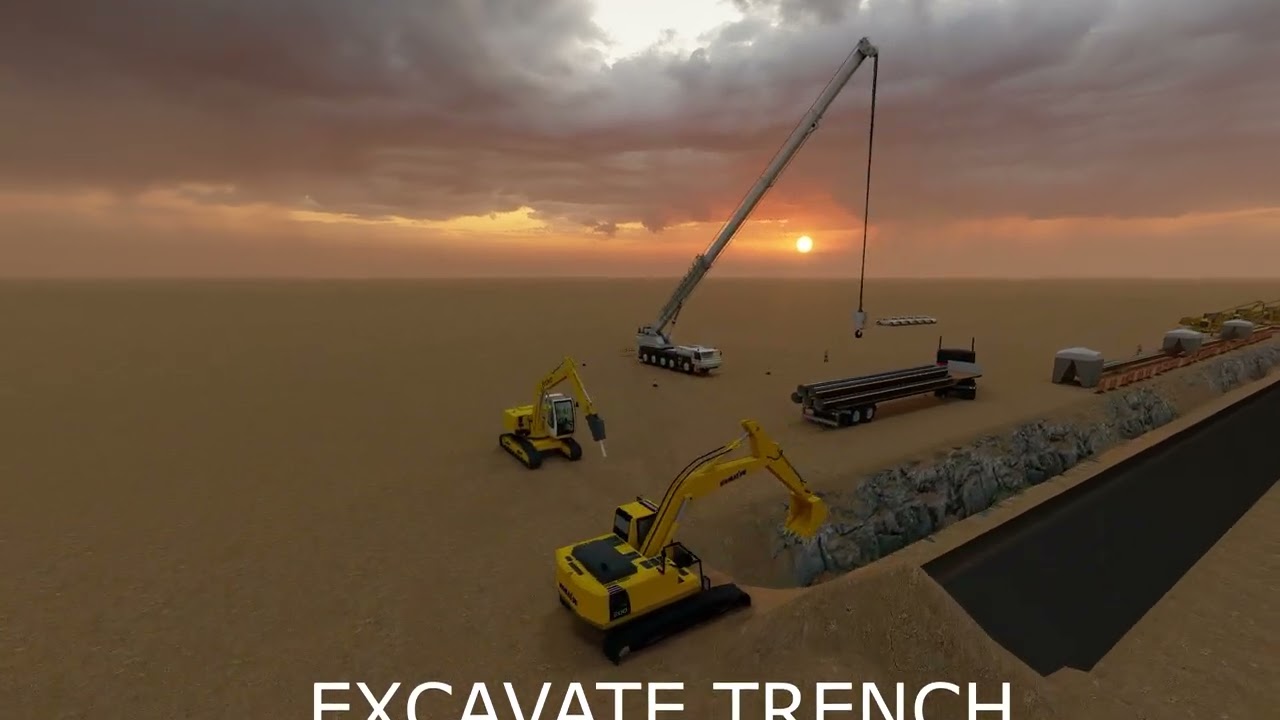 Animación 3D del proceso constructivo de un pipeline onshore