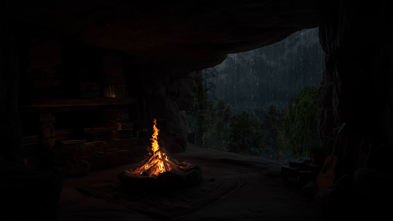 Aconchegar-Se Perto Da Lareira Na Caverna, Com O Som De Uma Chuva Torrencial – Bem-Estar Mental