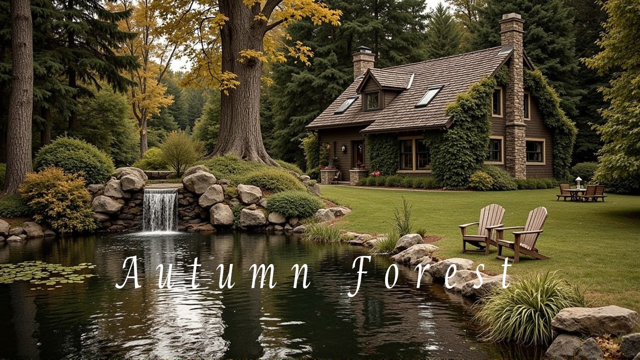 Autumn Forest Cottage – Waterfall Sleep Music – Peaceful Nature Ambience for Deep Relaxation