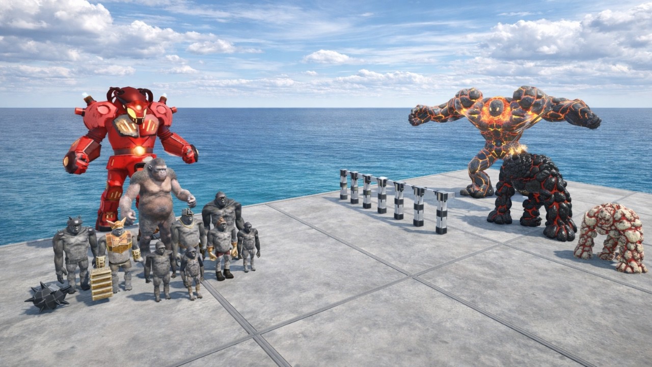 Mutant Primates Rescues Lava Golem Evolution and Fight  - Animal Revolt Battle Simulator