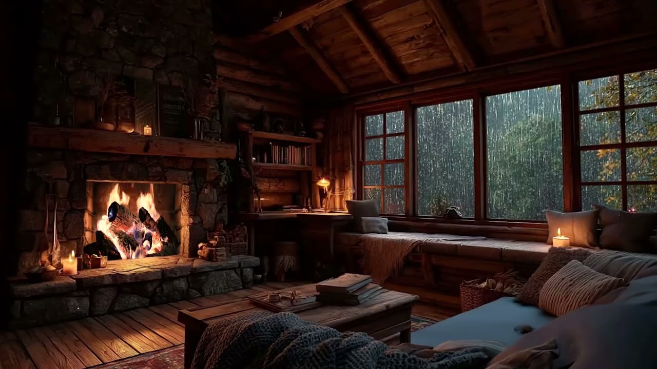 🌧️ Soft Rain by the Window & Gentle Fireplace Glow | Cozy Night Ambience for Sleep, Focus & Calm