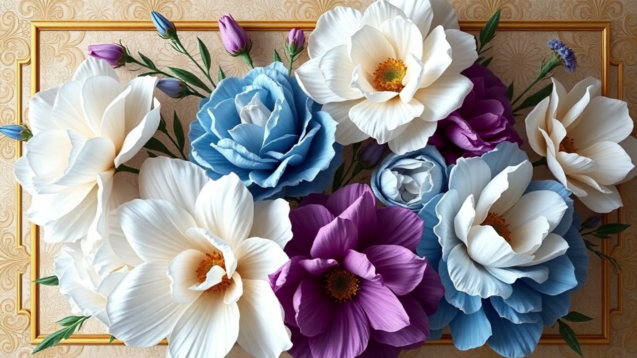 4K Vintage Floral Art | Magical Flower Paintings in Golden Harmony