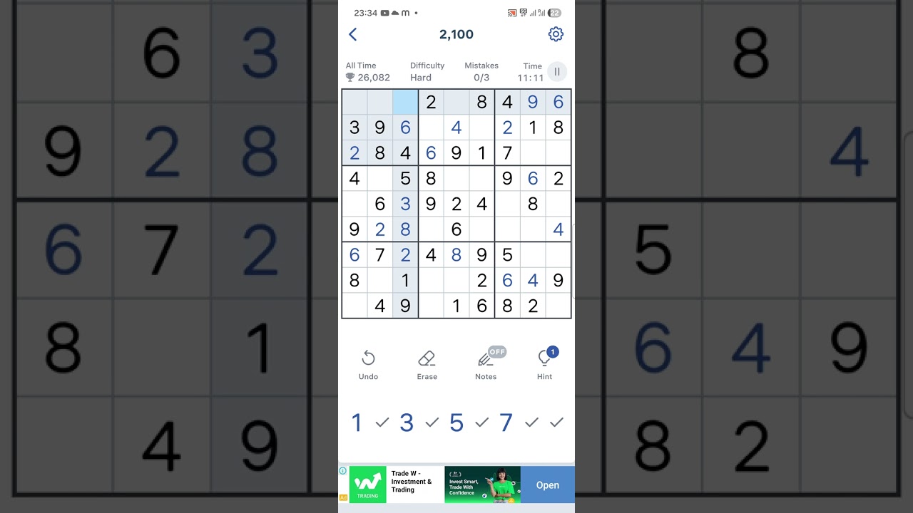 Sudoku hard level solved in 20 mins 